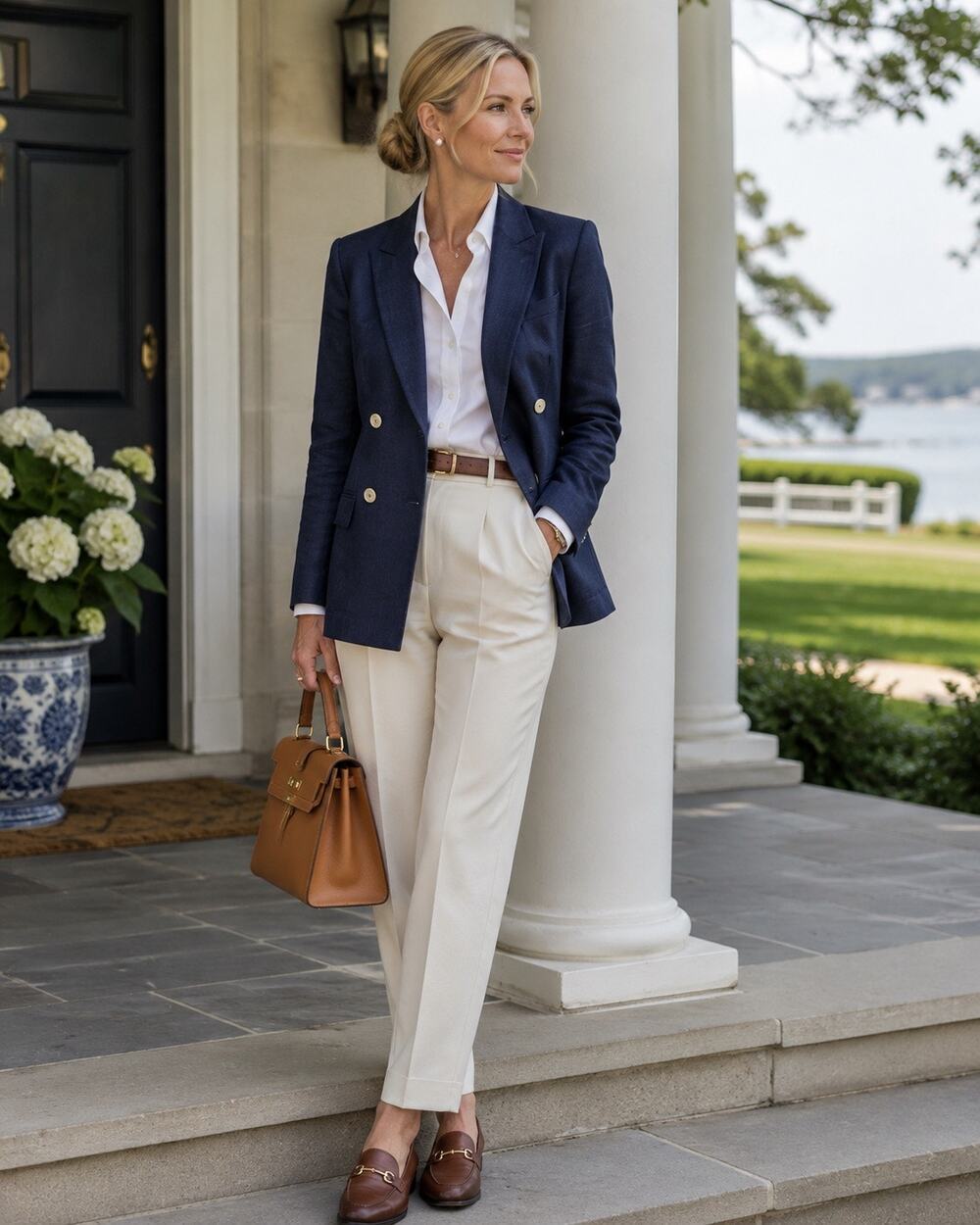 J McLaughlin $398 Ressie Coastal Navy Linen Blazer Portugal 10 EUC